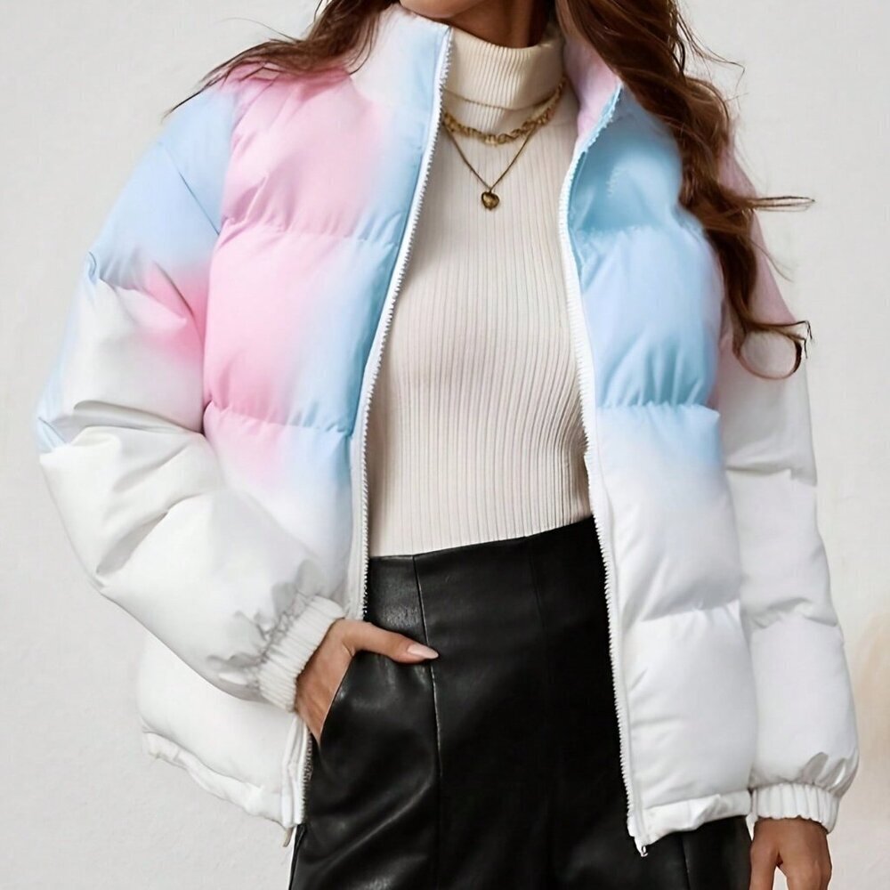Pink Casual Women's Long-Sleeved Windproof Puffy Zipper Coat With Pockets